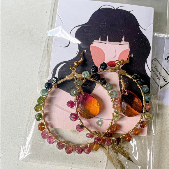 🥳Host pick: for best jewelry 🥳Bi- Tourmaline Hoop earrings - Picture 2 of 3